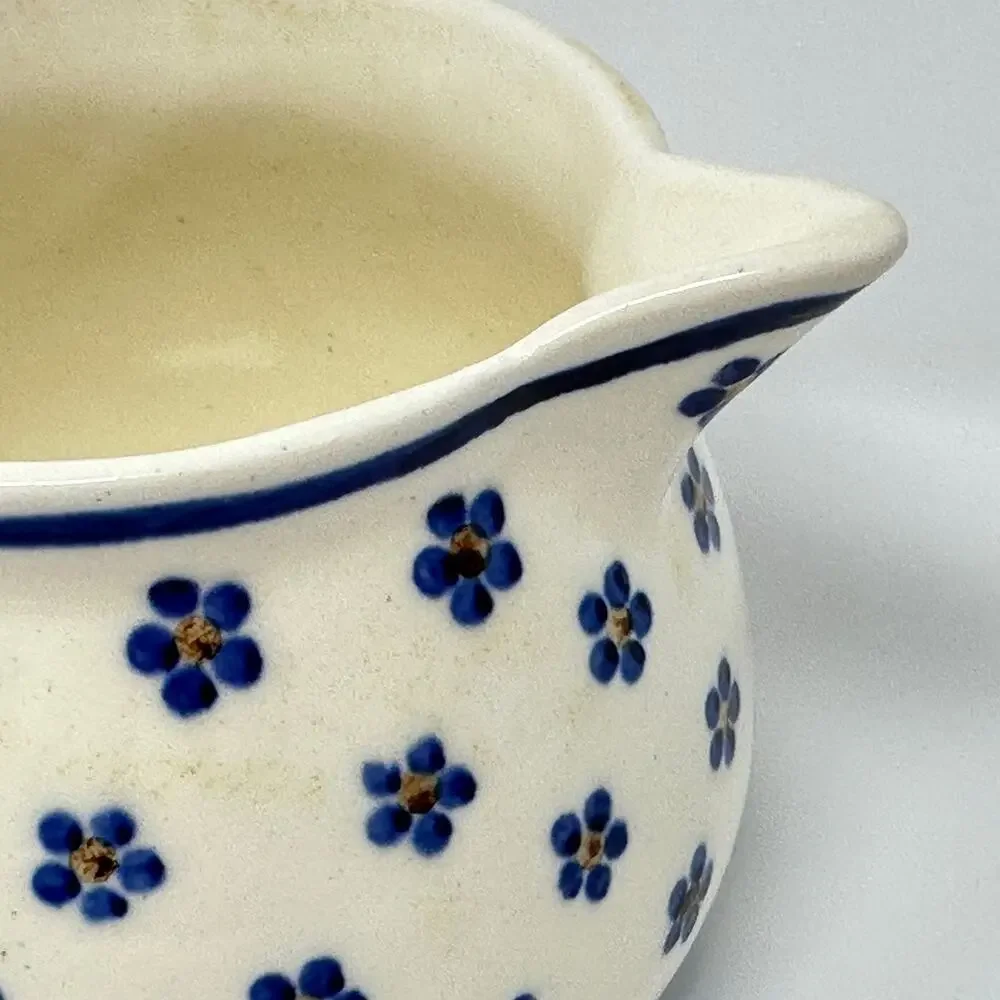 Vintage Heise Bunzlau Pitcher Squat Jug 1L/32oz Blue Daisy German Polish Pottery